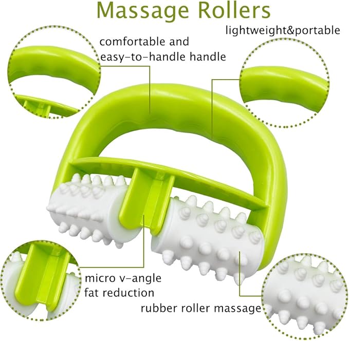 Cellulite Massage, Manual Roller Massage with Two-Wheel Massage Handle,Relax Muscles to Relieve Stress,Increases Blood Circulation,Apply to Arm/Shoulder/Leg/Back/Buttocks/Abdomen(Green)