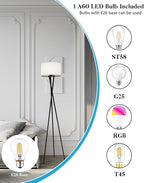 Lightdot Black Tripod Floor Lamp, Modern Floor Lamps for Living Room, Standing Lamp with Linen Shade, E26 Bulb Included, 66" Tall Floor Lamp for Bedroom, Home Office