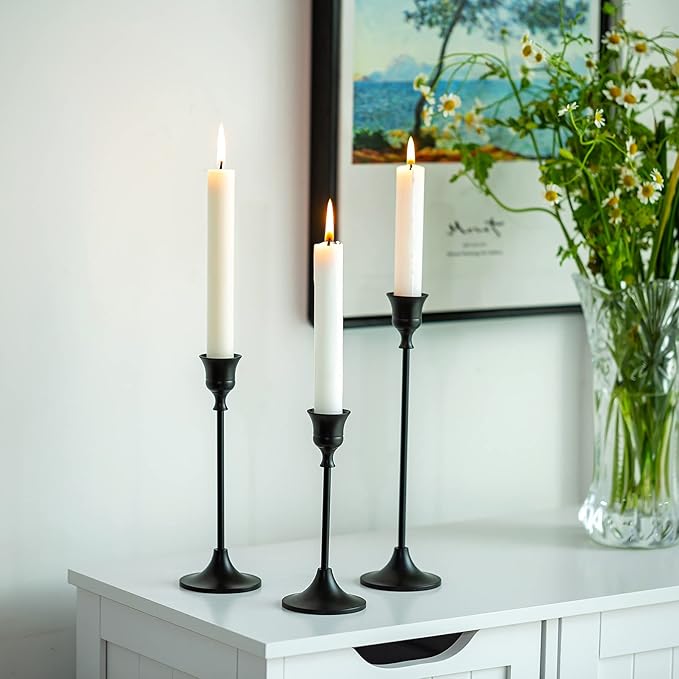 Nuptio 3 Pcs Black Candlestick Holders Taper Candles Holder Candle Stick Holder for Dining Table Halloween Candle Holders for Tapered Candles Decorative Centerpiece for Christmas Party Housewarming