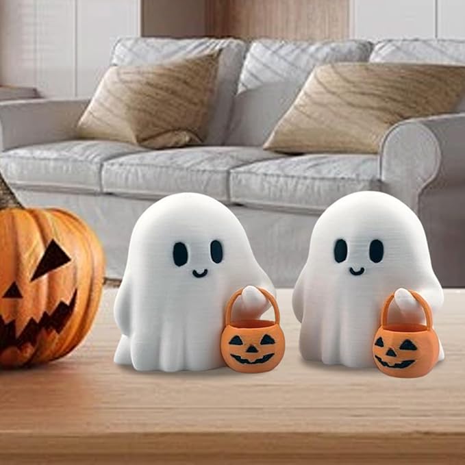 1 Pcs Halloween Ghost Figurine Resin Cute Sculpture Mini Statue Table Ornament Halloween Decorations Indoor Small White Spooky Pumpkin Ghost Decor Figurines for Table Desk Tray Shelf Bedroom
