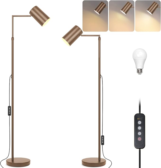 Arc Floor Lamp for Living Room with Timer, Stepless Dimmable,Height Adjustable Modern Reading Standing Lamps for Living Room,Reading Room,Office,LED Bulb Included (Brown-DM)