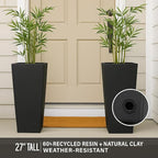 GreenShip 27" Tall Planters, Set of 2 – Black Outdoor Planter for Front Porch & Tall Plants, Weather-Resistant, with Drainage Hole & Rubber Plug (No Plants Included) (Black-2pcs)