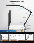 LED Desk Lamp with Clamp, Ultra-Bright Dual Light Architect Desk Light with Adjustable Swing Arm, Eye-Caring 4 Color Modes Stepless Dimming Task Table Lamp for Home Office Reading Study & Workbench