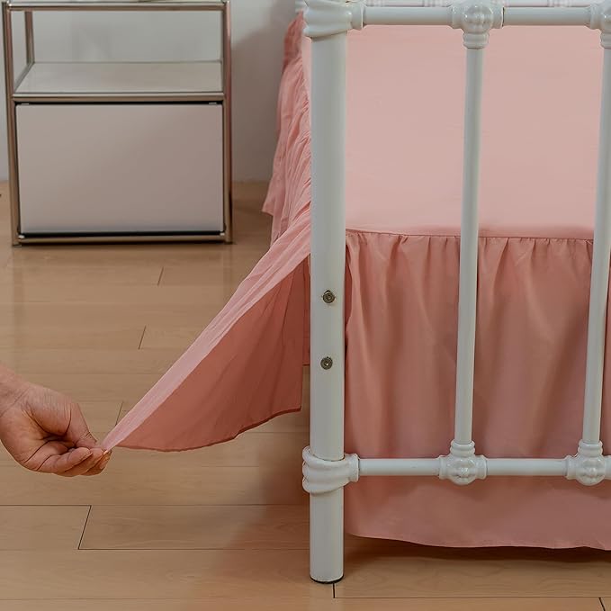 Bed Skirt Queen Size Ruffled Bed Skirt with Split Corners, 14 Inch Drop Dust Ruffle Bed Skirt with Platform,14 Inch, Blush