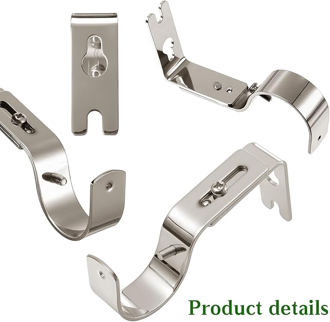 Frienda 6 Pcs Curtain Rod Brackets Adjustable Holder Wall for 1 Inch Diameter Curtain Rod General Bracket Hooks with Screws (Tinned Silver)