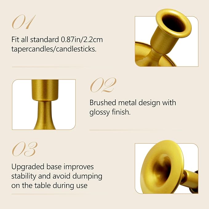 Candlestick Holders 6 PCS Short Metal Taper Candle Holders, KSWING Gold Candle Stick Holders Set, Perfect for Table Centerpiece Mantel Party Wedding Christmas Home Decor, Set of 6