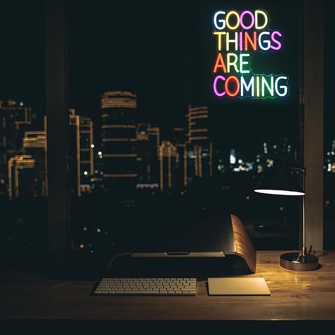 Good Things Are Coming Neon Sign Colorful Letters Neon Lights Signs Motivational Decor Inspirational Quotes LED Neon Signs for Wall Bedroom Bar Office Man Cave Dorm Decor Birthday Gifts