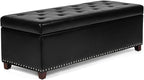 Joveco 47 Inch Storage Ottoman Bench,Tufted Leather Storage Bench with Nailhead Trim for Bedroom (47”,Black)