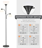 VONLUCE 71" Floor Lamp, Standing Lamp with Adjustable Reading Lights & 3 Bulbs, Modern Torchiere Floor Lamp with 3 Color Temperatures, Tall Lamp for Living Room Bedroom Corner, Black