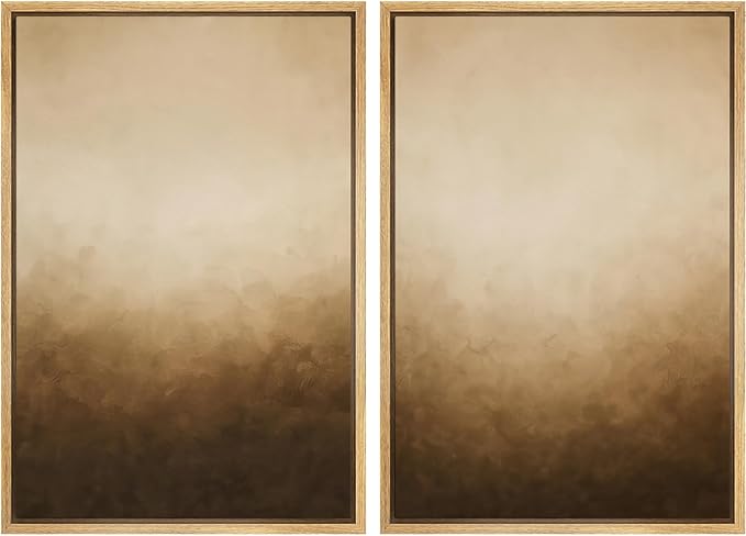 SIGNFORD Framed Canvas Print Wall Art Set Minimalist Gradient Brown Abstract Neutral Illustration Modern Art Decorative Nordic Nature for Living Room, Bedroom, Office - 24"x36"x2 Natural