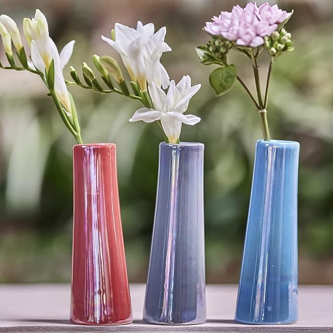 Chive - Set of 6 Galaxy, 1.5" in Wide 5.5" Tall Small Cylinder Ceramic Bud Flower Vase, Unique Single Flower Decorative Floral Vase for Home Decor, Bulk (Yellow, Green, Red, Blue, Orange)