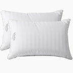 MARTHA STEWART Hotel Collection Meidum Soft Feather Down Pillows 100% Cotton 500 Thread Count Damask Stripe Embroidered, Queen Size Set of 2, White 2