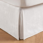 MIYE Pleated Waffle Weave Bed Skirt, Tailored Dust Ruffle 22 Inch Drop Easy Fit, Machine Washable (White, TwinXL - 22" Drop)