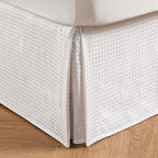 MIYE Pleated Waffle Weave Bed Skirt, Tailored Dust Ruffle 18 Inch Drop Easy Fit, Machine Washable (White, Full - 18" Drop)
