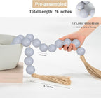 OMISHE 76" Long Extra Large Wood Bead Garland Grey with 1.6" Diameter Wooden Beads and Tassels, Rustic Farmhouse Country Decorative Beads for Home Tiered Tray Decor, Grey