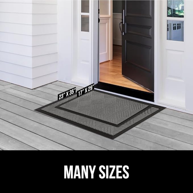 GORILLA GRIP 100% Waterproof All-Season WeatherMax Doormat US Designed Natural Rubber, Stain and Fade Resistant, Low Profile Indoor Outdoor Door Mats, Easy Clean Patio Mat, 17x29, Steel Diamond