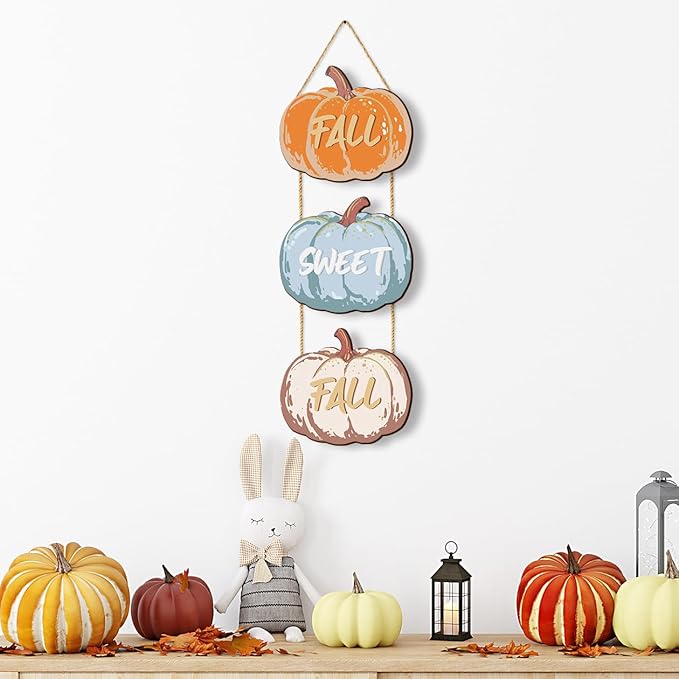 COLOR VALLEY ART Fall Pumpkin Welcome Sign Hello Fall Wood Hanging Decoration Autumn Wooden Signs Rustic Thanksgiving Decorative for Porch Home Wall Indoor Outdoor Decor, 9.8L''x8.6W''*3Pcs(Fall Pumpkins)