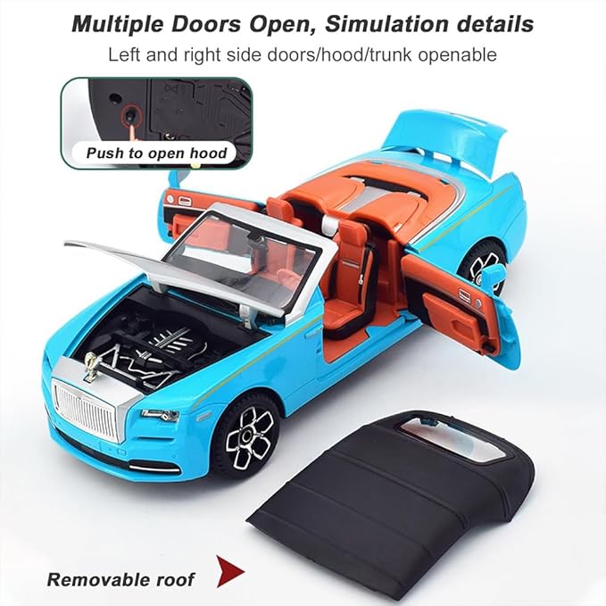 Collectible Toy Car 1/24 Rolls-Royce Dawn Diecast Model Car, Alloy Pull Back Toy Car Vehicles with Light and Sound Exquisite Car Model for Boys Kids Adults Gift