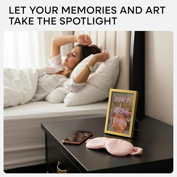 Homeforia 4x6 Picture Frame Gold, High End Metal 4 x 6 Gold Frames with Mat 3 x 5 for Print, 4by6 Desk Frame Matted to 3x5 inch Photo, 4 by 6 Wall or Tabletop Frame, Tempered Glass, Wall Kit, Set of 1