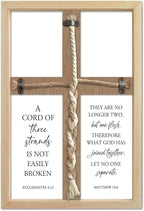 flowtorely A Cord of Three Strands Wedding Ceremony Unity Wall Decor 15"X10" Matthew 19 6 Christian Marriage Prayer Cross Sign Framed Wall Hanging Art (Wood)