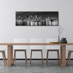 Wieco Art New York Manhattan Night View in Black and White Giclee Canvas Prints Modern Stretched and Framed Art work Cityscape Pictures Paintings on Canvas Wall Art for Bedroom Home Decorations