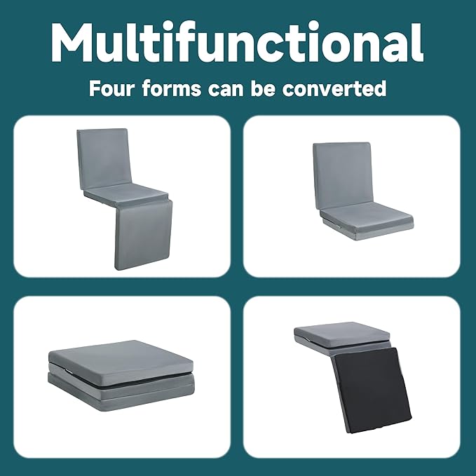 HOMBYS 3-in-1 Recliner Seat Cushion with Lumbar Support Pillow & Footrest, Multi-Functional Adjustable Height 2" to 6" for You to Choose, Non-Slip Memory Foam Chair Cushion for Elderly, Light Grey