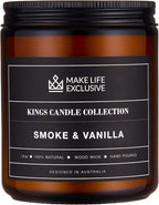 Scented Candles for Men | Smoke and Vanilla, Tobacco and Vanilla |Wooden Wick, Long Lasting, Masculine Scents | Natural Soy Jar Candle for Home, Bachelor Pad Decor | The Perfect Mens Gift