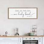 SRSZHIYUE Give Us This Day Our Daily Bread Sign Wall Decor Art 40"×15" Matthew 6:11 Dining Room Kitchen Large Wood Framed Wall Hanging (Wood)