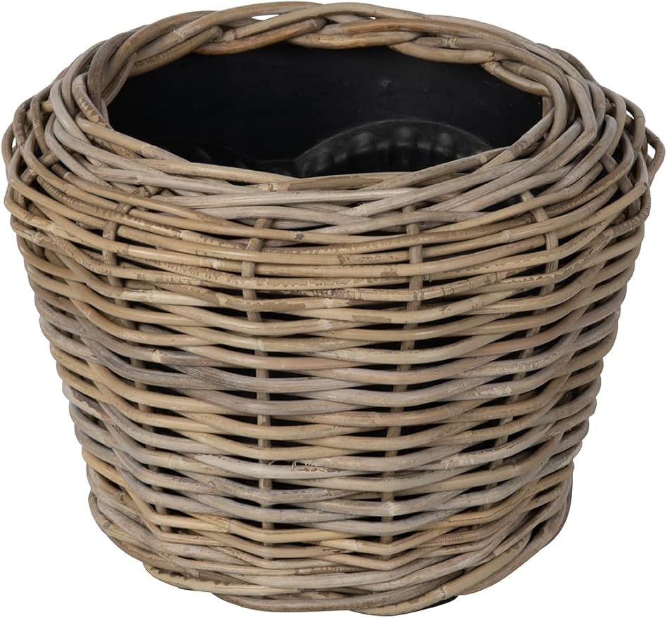 Rattan Kobo Indoor Outdoor Planter Basket with Plastic Pot Small 25-Gallon Soil Capacity