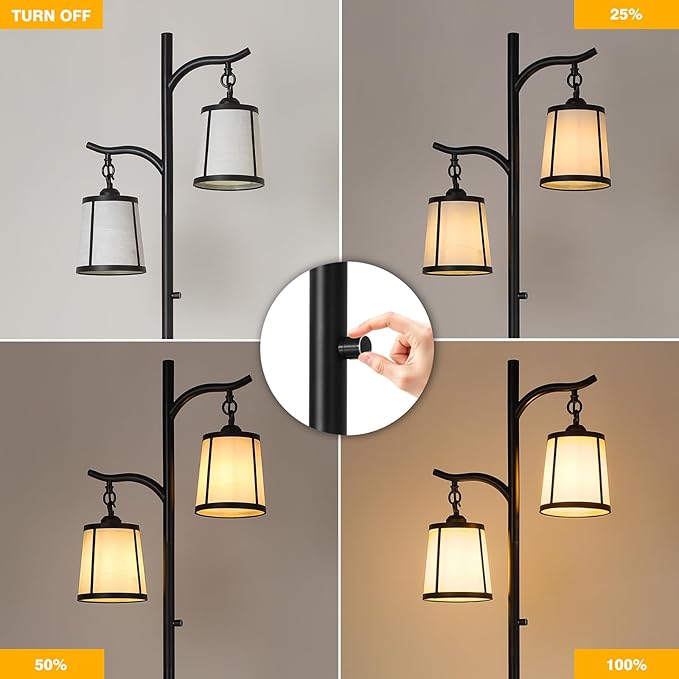 9MMML Farmhouse Floor Lamp for Living Room, 67'' Tall Floor Lamp with 2 Hanging Smooth Faux Leather Lamp Shade, Vintage Black Dimmable Standing Lamp for Bedroom, 2 x 800LM LED Bulbs Included