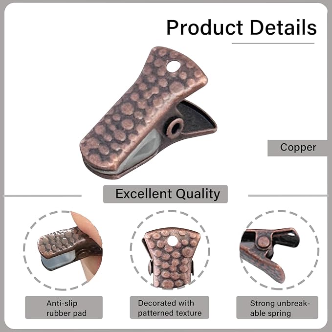 35 Pack Mini Metal Alligator Clips for Crafts Non-Slip Silicone-Coated Retro DIY Badge Small Spring Clips (Copper)