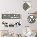 Picture Frames Hanging Display Wooden Board, Felt Letter Board with 340 Letters and 15 Clips, Photo Frames Collage Wall Decor for Family Birthday Mothers Day Party Gifts