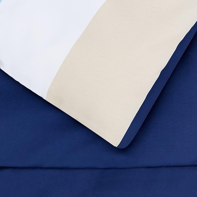 Amazon Basics 5-Piece Lightweight Microfiber Bed-In-A-Bag Comforter Bedding Set, Soft, Twin XL, Blue Stripe