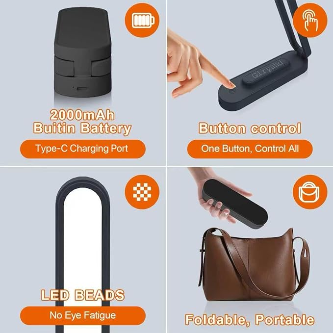 LED Desk Lamp for Office Home & Battery Operated Lamp Rechargeable Lamp Foldable & Portable Light, LED Desk Light Strip, 3 Brightness Dimmable Small Desk Lamp Wireless Reading Lamp