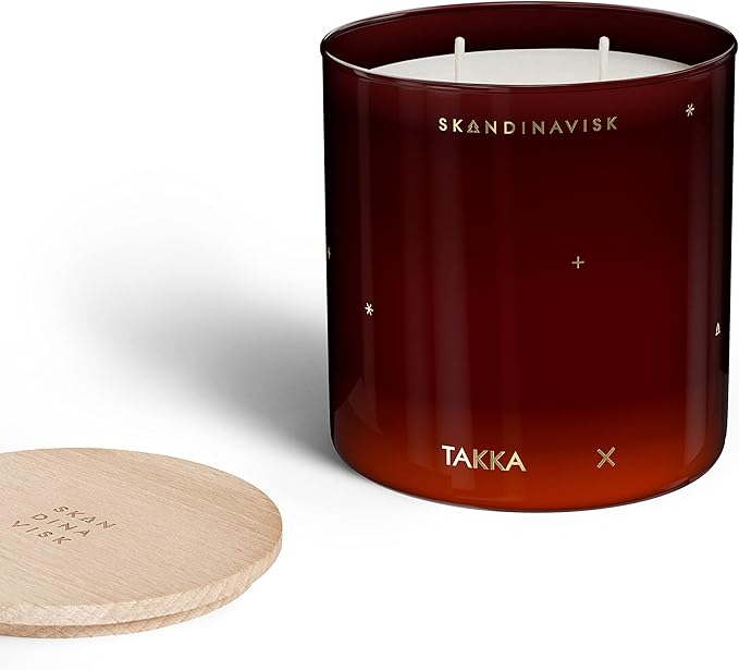Skandinavisk TAKKA 'Fireplace' Scented Candle with 2 Wicks. Fragrance Notes: Hacked Pine, Haysmoke and Raw Wool. Masculine Scent. 14.1 oz.