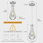 Raindrop Pendant Lights Kitchen Island Set of 2 Teardrop Chrome Hanging Light Fixtures Clear Solid Glass Pendant Light Modern Chandeliers for Dining Room Porch Corridor Living Room