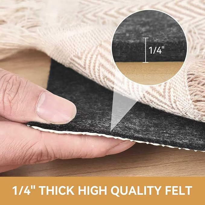 Deep Dream Dual Surface 2'x3' Rug Pad, Waterproof 1/4" Thick Felt + Natural Rubber Backing, Non Slip Carpet Gripper for Area Rugs, Protective Cushioned Pads for All Floors