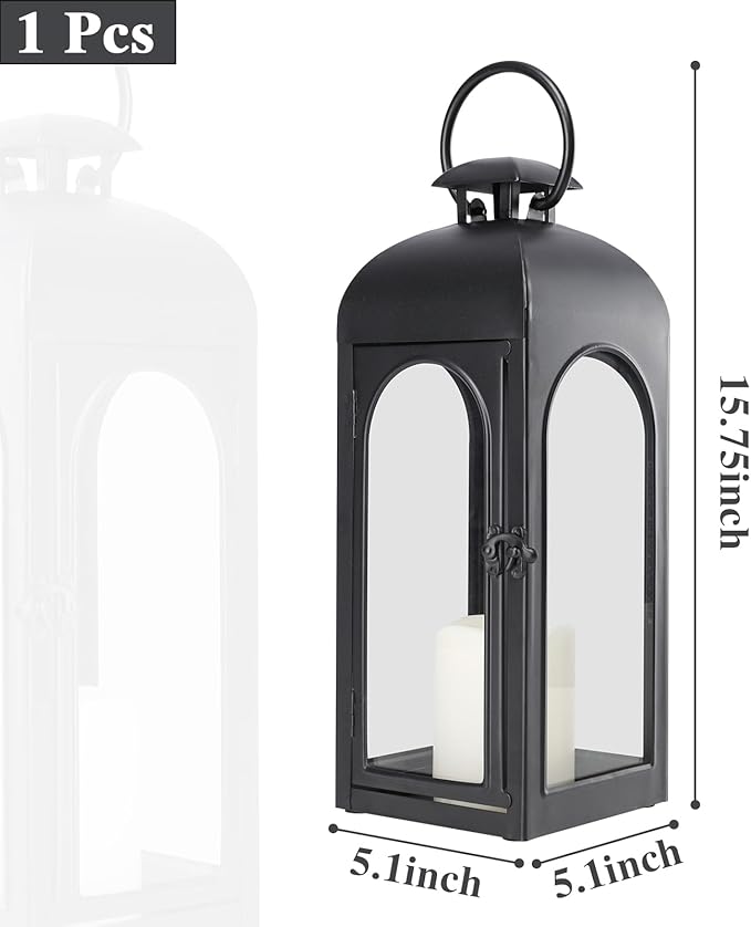 Bdor 16 Inches Metal and Stainless Steel Glass Decorative Lantern with Electronic Wax Effect - Indoor/Outdoor Decorative Lighting, Handcrafted Aesthetic, Perfect for Home, Parties, and Holiday Decor