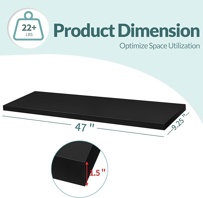 LaVie Home Floating Shelves, 47 Inch Wall Shelf Set of 2, Hanging Shelf with Invisible Brackets, Wall Decor for Bathroom, Bedroom, Living Room, Kitchen Storage,Classic Black