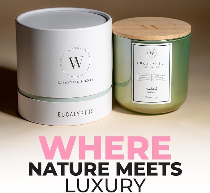 Waxily Eucalyptus Scented Soy Candle | Non-Toxic, Phthalate-Free Essential Oil Candle | Aromatherapy, Luxury Gift, Clean Burning, Stress Relief, Spa, Vegan, Eco Friendly Home | 12oz