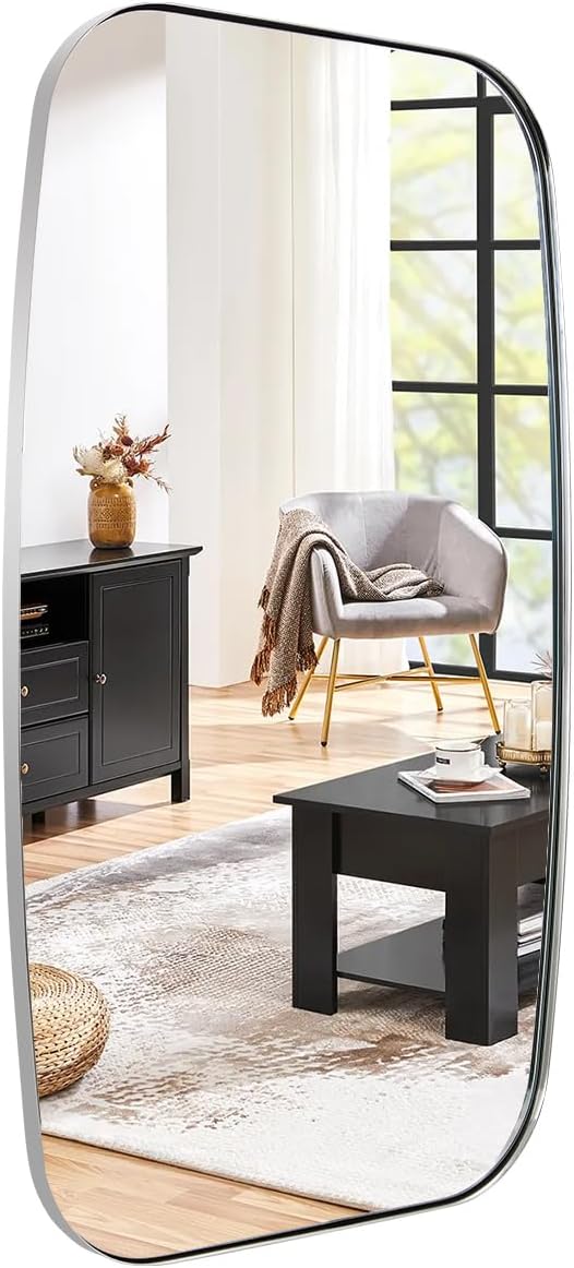 ANDY STAR Chrome Bathroom Mirror, 24x40 Inch Polished Chrome Oval Mirror for Bathroom with Stainless Steel Metal Frame, Oblong Mirror for Bathroom, Living Room, Entryway
