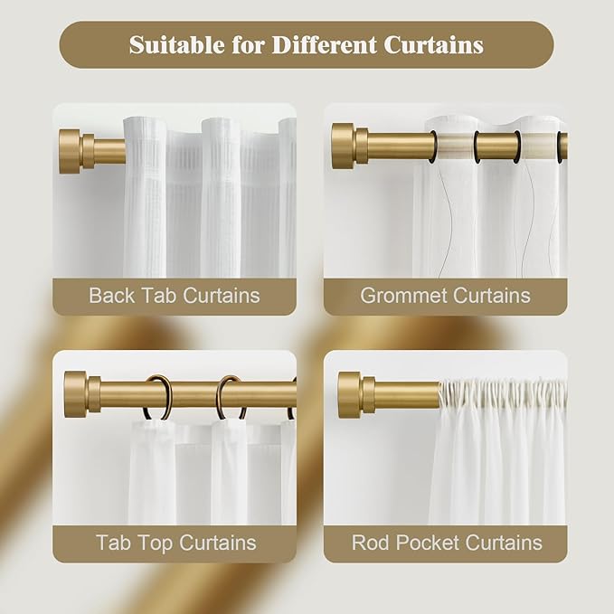 Oneach Gold Curtain Rods for Windows 72 to 144 Inch, 1 Inch Pole Adjustable Length Heavy Duty Metal Curtain Rod Set, for Outdoor Bedroom Kitchen Living Room (16 to 150 Inch)