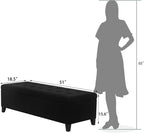 Joveco Storage Ottoman Bench, 51" Rectangle Long Bench, for Bedroom, End Foot of Bed, Living Room, Entryway, Line Black