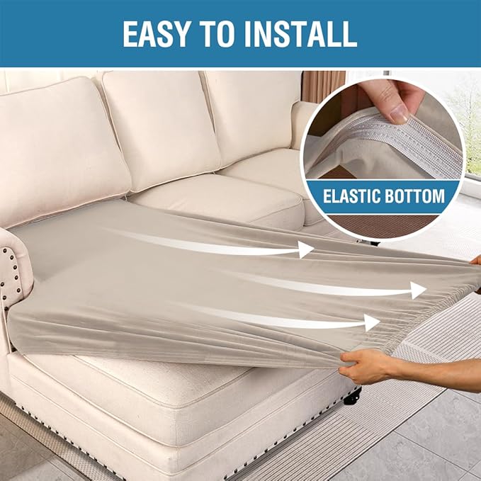H.VERSAILTEX Velvet Stretch Individual Chaise Cover Sectional Couch Covers for L Shaped Sofa Both Left/Right Furniture Protector Seat Cushion Sofa Cover (1 Piece Chaise Cover, Oatmeal)
