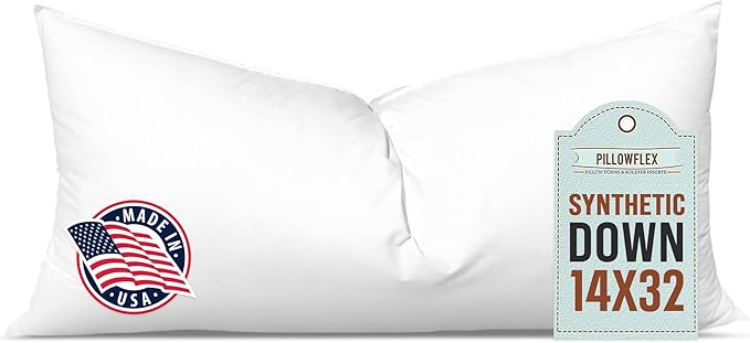 Pillowflex Synthetic Down Pillow Insert - 14x32 Down Alternative Pillow, Ultra Soft, Large Rectangle Body Sleeping Pillow, Lumbar, Long, Back - 1 Decorative Pillow Form