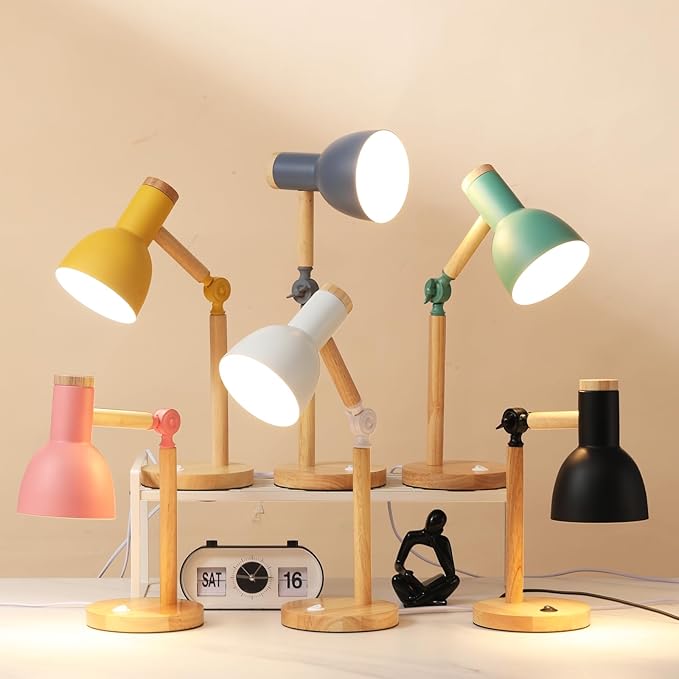 Small Wooden Desk Lamp,Adjustable tri-Color Kids Table Lamp,Desk Lamp for Home Office,Bedside lamp,Dorm lamp(White)