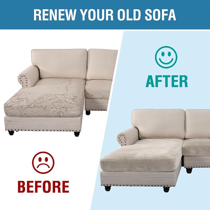 H.VERSAILTEX Velvet Stretch Sectional Couch Covers 3 Pieces Sofa Seat Cushion Covers L Shape Separate Couch Cover for Both Left/Right Sectional Couch (Large Sofa 2 Seater + 1 Chaise, French Oak)