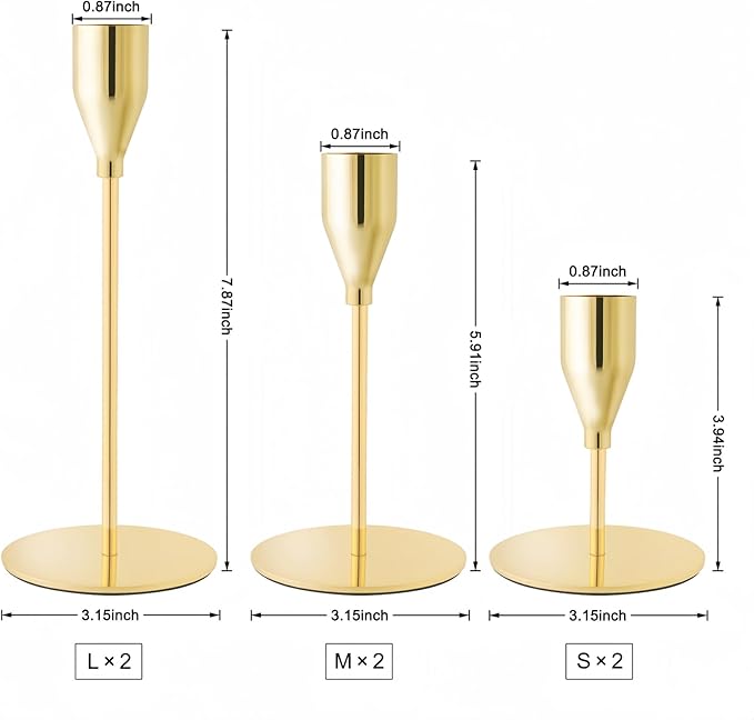 Gold Taper Candle Holders for Wedding Table Centerpiece,Tall Taper Candlestick Holders Bulk Set of 6,Metal Candle Stick Holder for Table or Mantel Centerpiece,Dinning,Festival,Party Home Decor