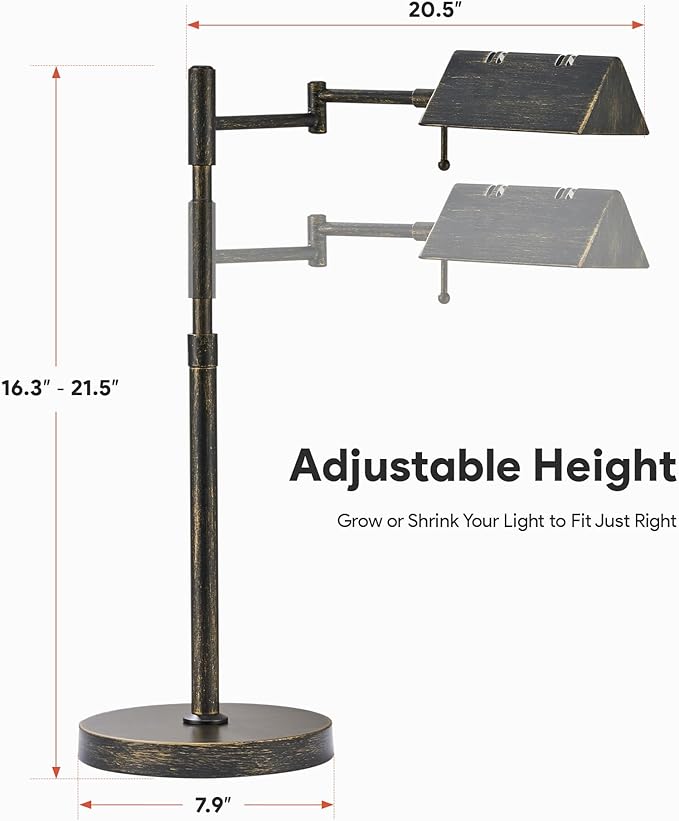 VONLUCE LED Desk Lamp, Adjustable Industrial Style Metal Table Lamp, Dimmable Reading Lamp for Living Room Bedroom Office, Antique Black