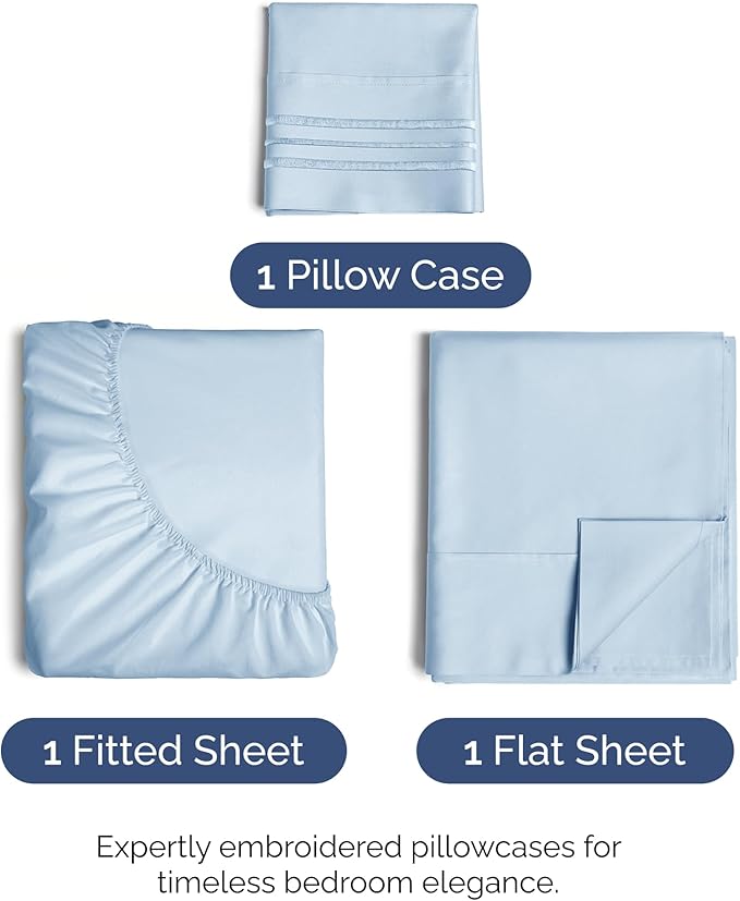 Twin XL Size 3 Piece Sheet Set - Comfy Breathable & Cooling Bed Sheets Set - Hotel Luxury Bedding for Women, Men, Kids, Teens, Boys & Girls - Deep Pockets, Soft and Wrinkle Free - Oeko-Tex - Sky Blue